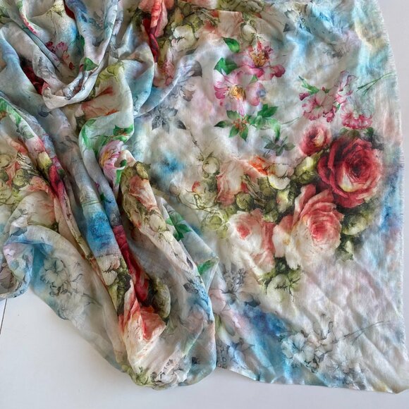 Flower Print Large Cotton Linen Blend Shawl Scarf Wraps 40"x69" - Picture 11 of 11